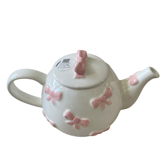 Lang Design Hand Painted Pink Bow Ceramic Teapot New - Picture 2 of 16